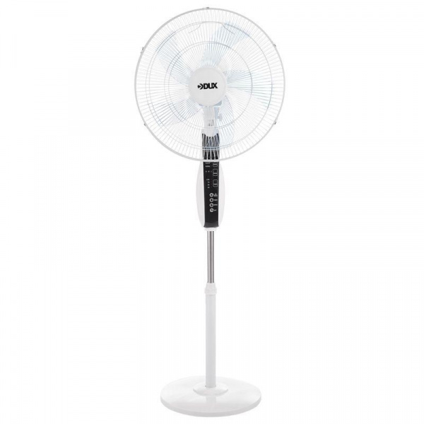 Вентилятор напольный 60Вт 5 лопастей подставка круглая д/у управление бел./син. DUX 60-0213