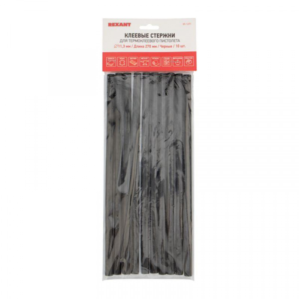 Стержень клеевой d11.3мм L270мм черн. (уп.10 шт) Rexant 09-1271